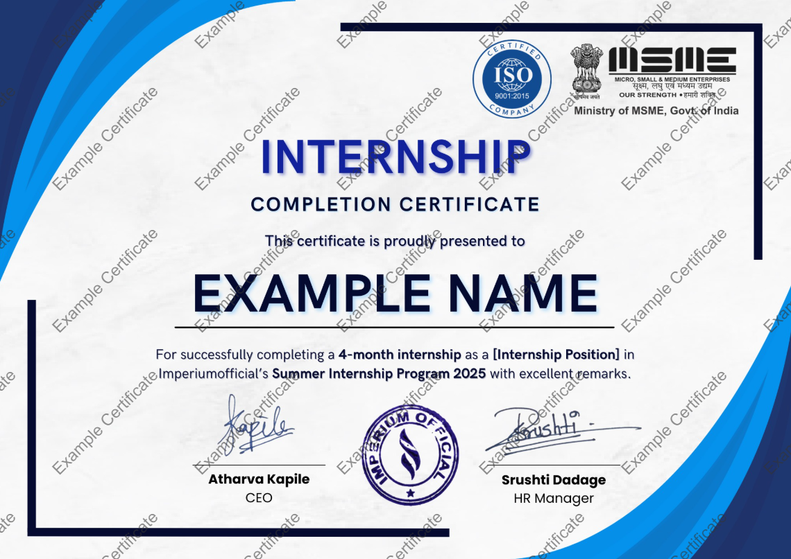 Internship Certificate Sample